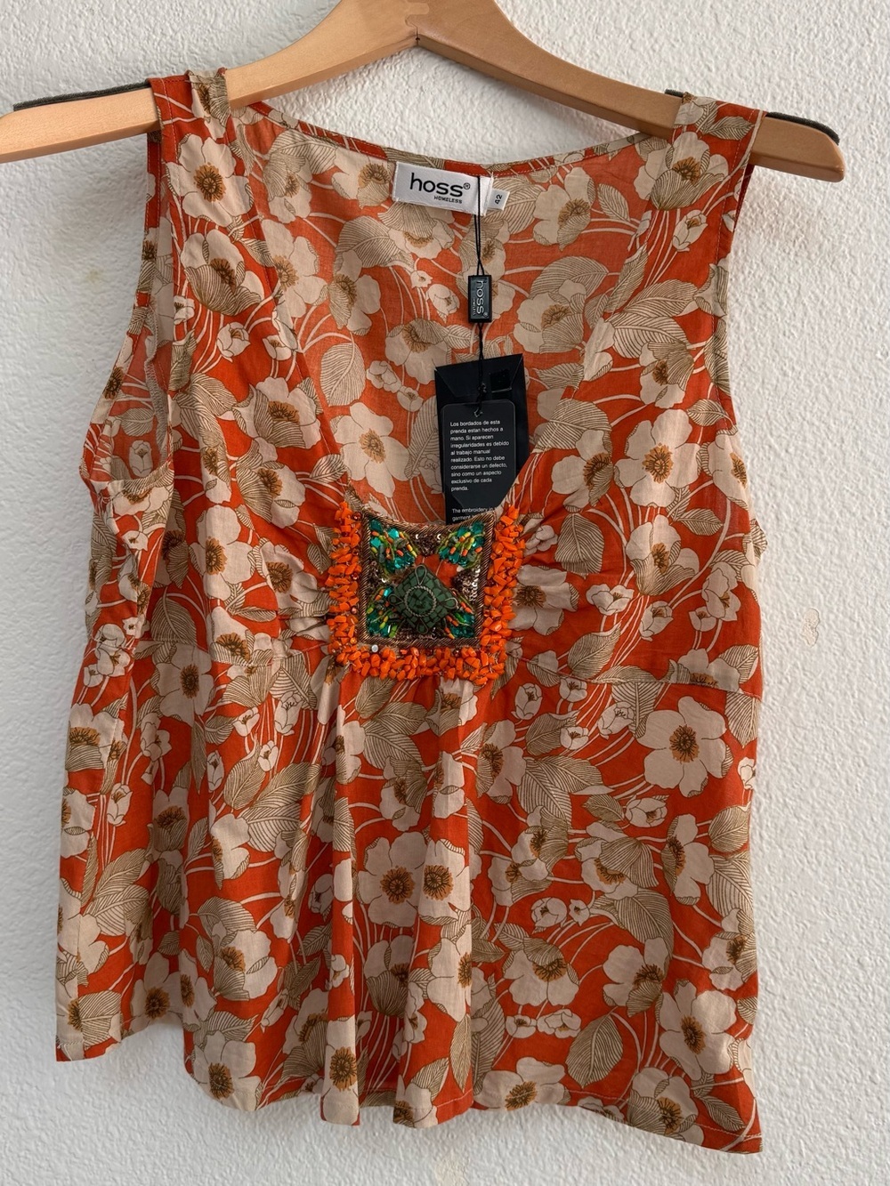 Hoss Orange Floral Embellished Sleeveless Tank